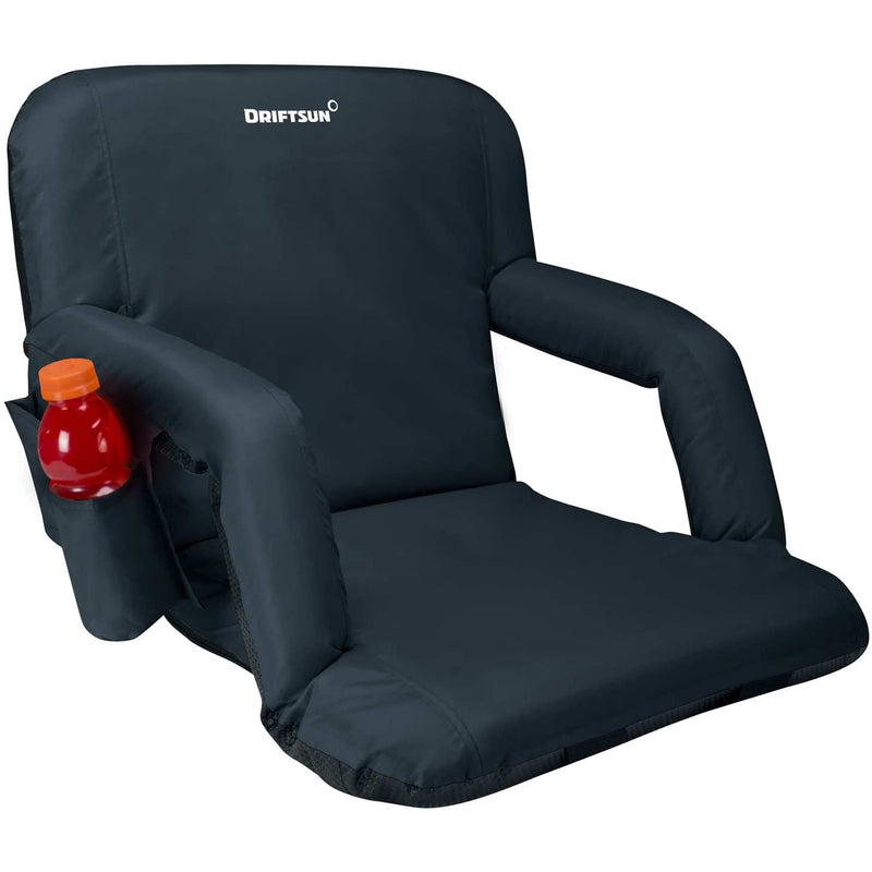 Driftsun Padded Folding Portable Extra Wide Reclining Stadium Seat Chair, Black
