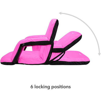 Driftsun Padded Folding Portable Extra Wide Reclining Stadium Seat Chair, Pink