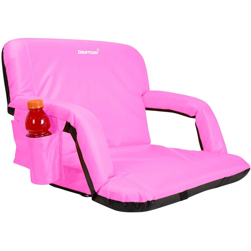 Driftsun Padded Folding Portable Extra Wide Reclining Stadium Seat Chair, Pink