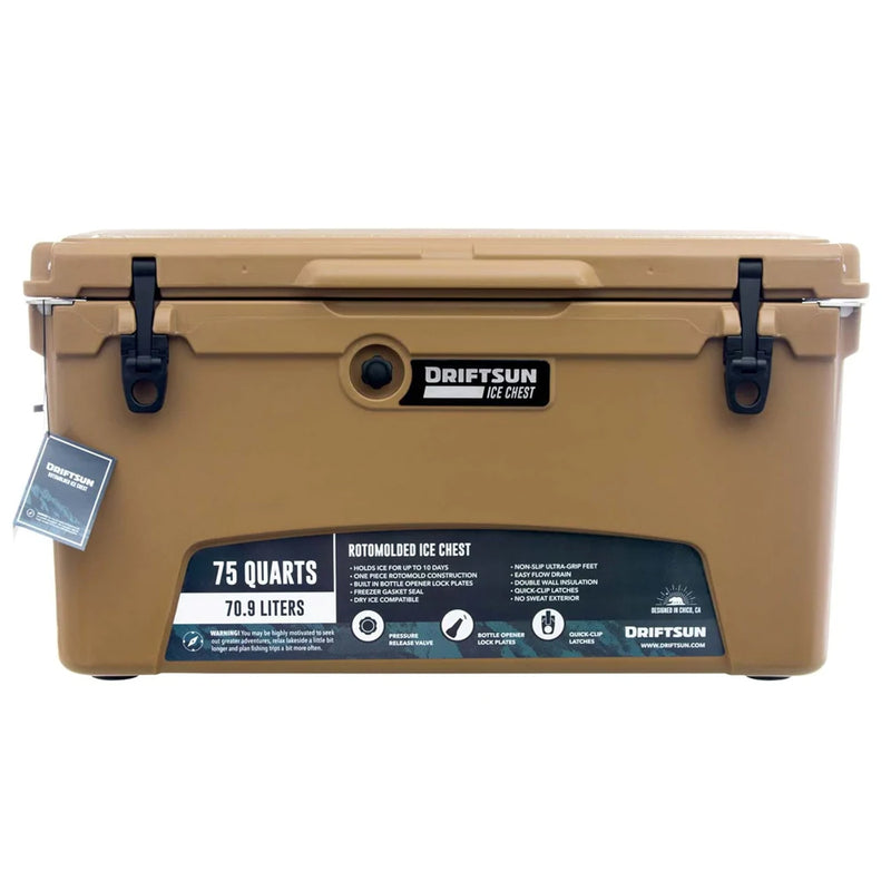 Driftsun Heavy Duty Portable 75 Quart Insulated Hardside Ice Chest Cooler, Tan