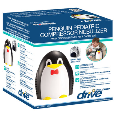 Drive Medical MQ6002R Home Kids Penguin Compressor Nebulizer Kit with Carry Bag