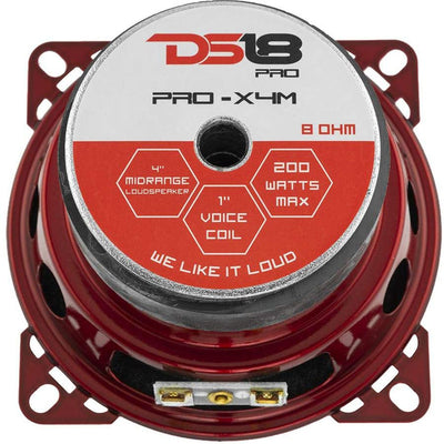 DS18 DS18-PRO-X4M Pro X 4" 200W Max 8 Ohm Mid Range Car Loudspeaker (2 Pack)