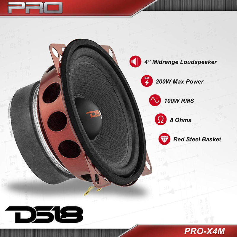 DS18 DS18-PRO-X4M Pro X 4" 200W Max 8 Ohm Mid Range Car/Truck Door Loudspeaker