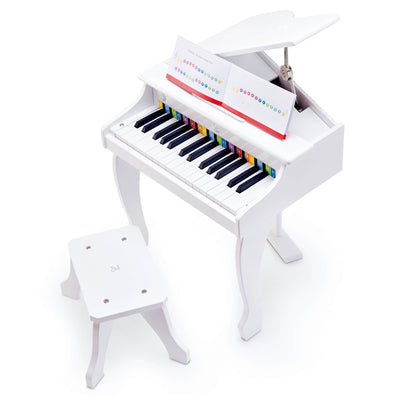 Hape Deluxe Grand Piano Kids Electric 30 Key Keyboard Piano Toy and Bench, White