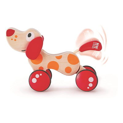 Hape Walk A Long Pepe Puppy Wooden Push Pull Toy, Ages 1 and Up, Red and Orange