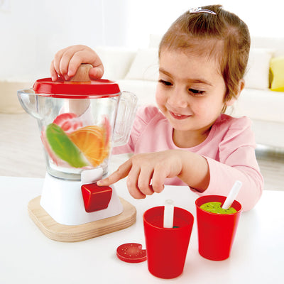 Hape Pop Up Grocery Shop Pretend Play Set Bundle with Kids Toy Smoothie Blender