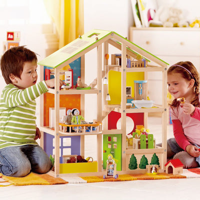 Hape Wooden All 4 Season Unfurnished Dollhouse Kids Play House for Ages 3 and Up