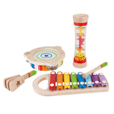 Hape 5 Piece Toddler Instrumental Beat Box Musical Set, Wooden Music Toy Set