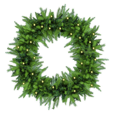 Easy Treezy 30" Natural Pine Pre-Lit Holiday Christmas Wreath w/100 Warm Lights