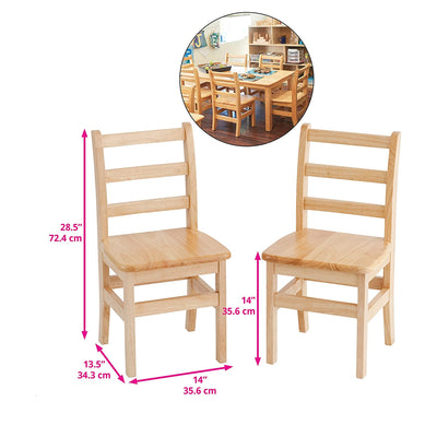ECR4Kids 14 Inch Natural Hardwood Stable 3 Rung Ladderback Toddler Chair, 2 Pack