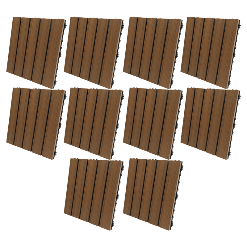 EON Ultra 12"x12" Polymer Interlocking Deck Balcony Tiles, Dark Brown (10 Pack)