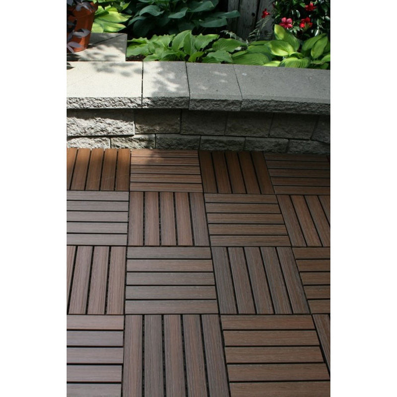 EON Ultra 12"x12" Polymer Interlocking Deck Balcony Tiles, Dark Brown (10 Pack)