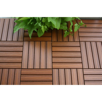EON Ultra 12"x12" Polymer Interlocking Deck Balcony Tiles, Light Brown (10 Pack) - VMInnovations