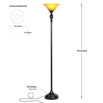 Brightech Evelyn Standing Smart Floor Torch Lamp w/ 3 Way LED and Glass Shade