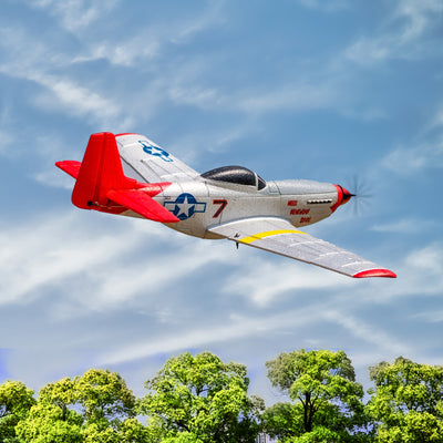 VOLANTEXRC P51 Mustang Beginner RC Airplane w/Xpilot Stabilizer, Red (Open Box) - VMInnovations