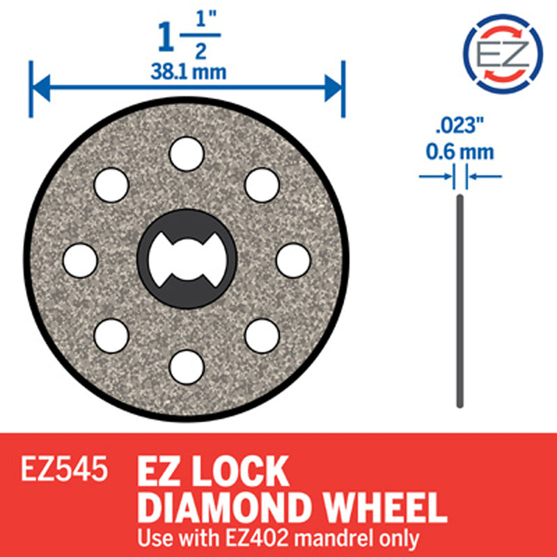 Dremel EZ545 1.5 Inch EZ Lock Mandrel Hard Materials Diamond Cutting Wheel, Grey
