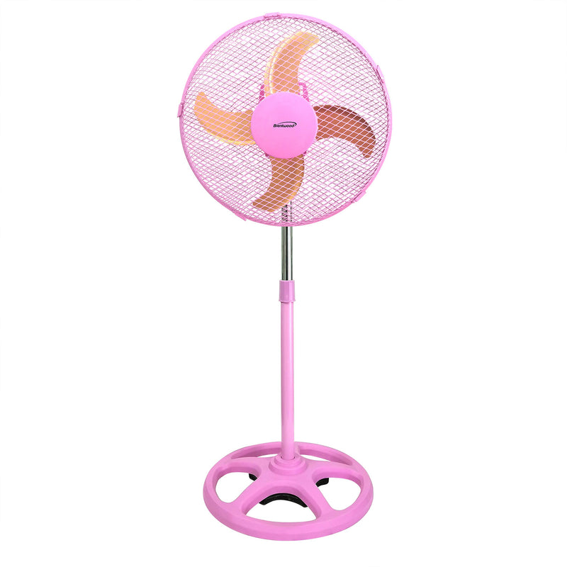 Brentwood 3 Speed Whisper Quiet Oscillating 12 Inch Adjustable Stand Fan, Pink