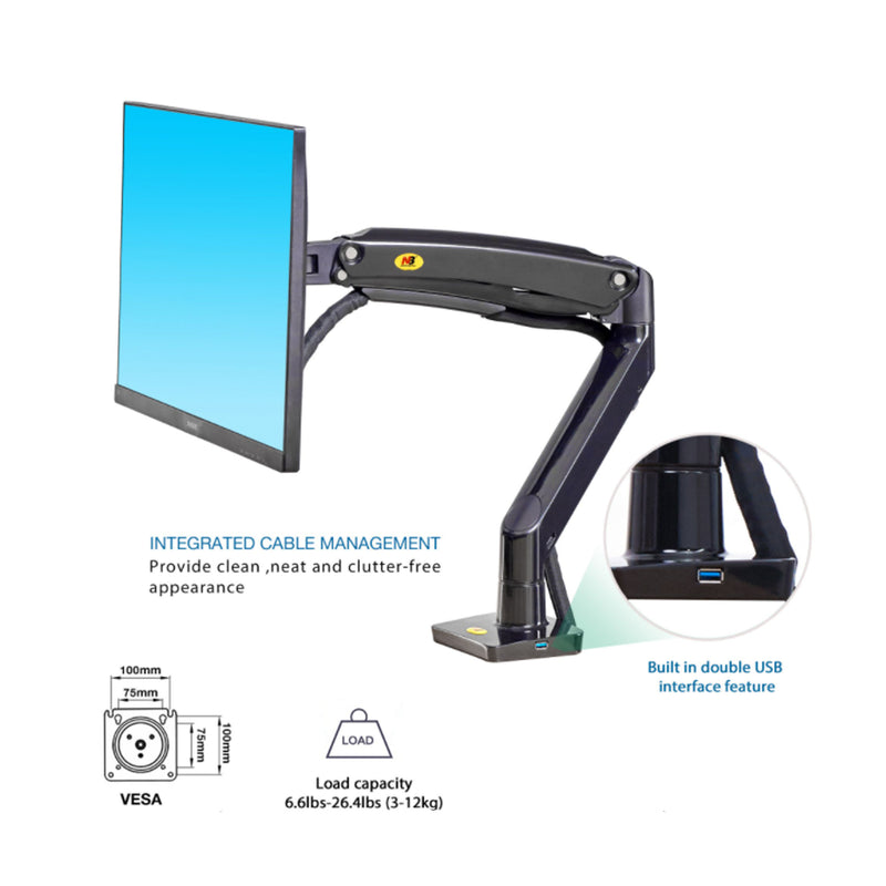 North Bayou Desk Mount Full Motion Swivel Adjustable Height Monitor Arm, Black