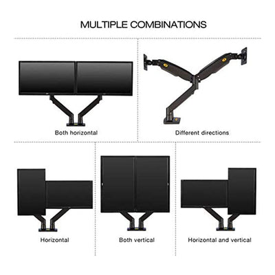 North Bayou Desk Adjustable Dual Mount Full Motion Swivel Monitor Arms, Black