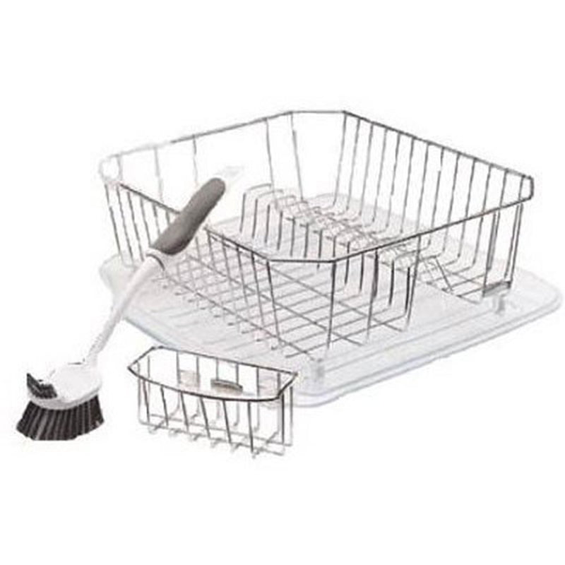 Rubbermaid 4 Piece Antimicrobial Counter Top Sinkware Wire Drainer Set, Chrome