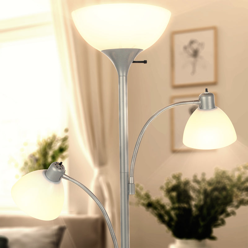 Brightech Sky Dome Double LED Torchiere 72 Inch Floor Lamp, Platinum Silver