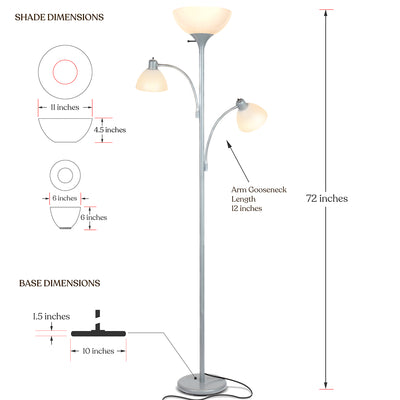 Brightech Sky Dome Double LED Torchiere 72 Inch Floor Lamp, Platinum Silver
