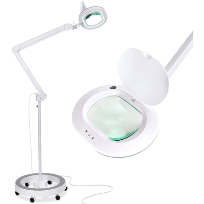 Brightech Lightview Pro Rolling Wheel Base 5 Diopter Magnifier Floor Lamp, White