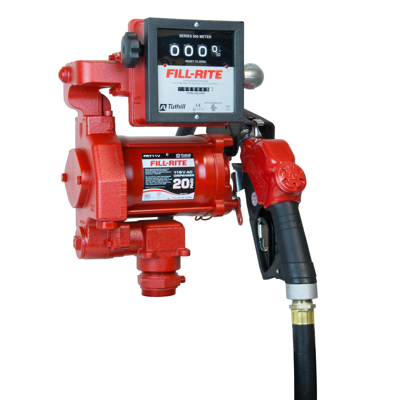 Fill-Rite FR711VA Cast Iron 115V AC Fuel Transfer Pump with Discharge Hose, Red