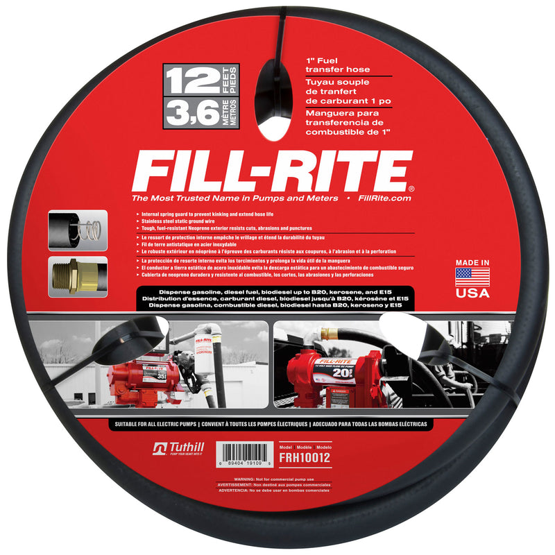 Fill-Rite FRH10012 1 Inch x 12 Foot Neoprene Fuel Transfer Hose with Male Ends