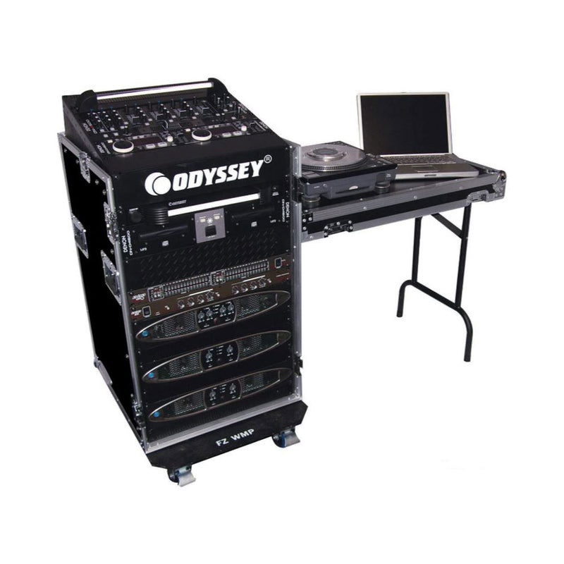 Odyssey 11U Top Slanted 16U Vertical Pro Combo Rack with Side Table and Wheels
