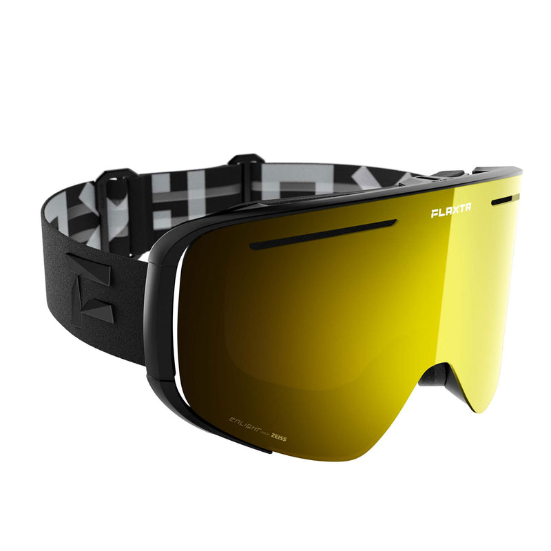 Flaxta Plenty Unisex Ski & Snowboard Goggles - Black w/ Double Mirror Gold Lens