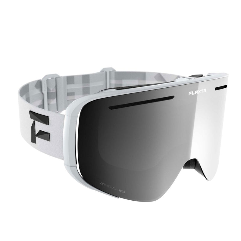 Flaxta Plenty Unisex Ski & Snowboard Goggles - White w/Double Mirror Silver Lens