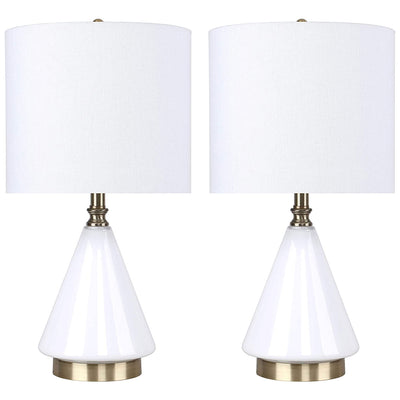 Grandview Gallery 20 Inch Tall White Conic Glass Table Lamps, Brass (Set of 2)