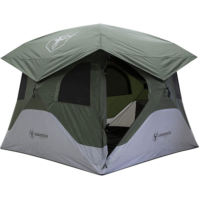 Gazelle T4 4-Person Pop Up Camping Hub Tent w/Removable Floor & Rain Fly, Green