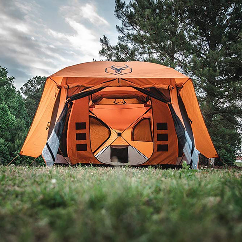 Gazelle T4 Plus 8 Person Portable Pop Up Camping Hub Tent w/Screen Room, Orange - VMInnovations