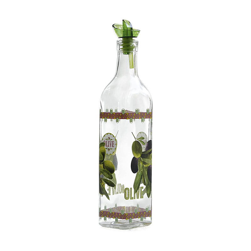 Grant Howard 16 Ounce Olive Design Glass Oil Vinegar Cruet Bottle w/ Ergo Pourer