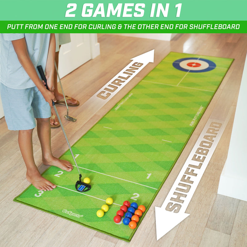 GoSports 2 In 1 10 Foot Shuffleboard Curling MIni Golf Rug Game Challenge Set