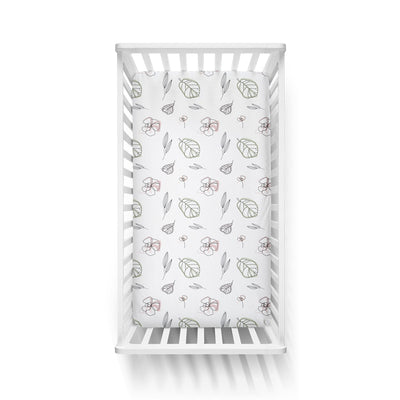 Goumikids Soft Organic Cotton Fitted Baby Crib Sheet, Abstract Flowers and Rose
