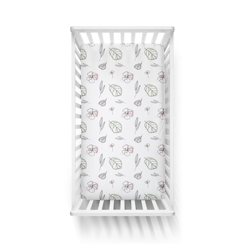 Goumikids Soft Organic Cotton Fitted Baby Crib Sheet, Abstract Flowers and Rose