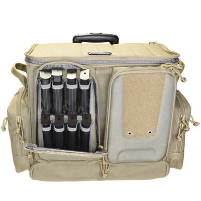 GPS Tactical Rolling Range Case Bag For Shooting Gear, 10 Handguns, & Ammo, Tan