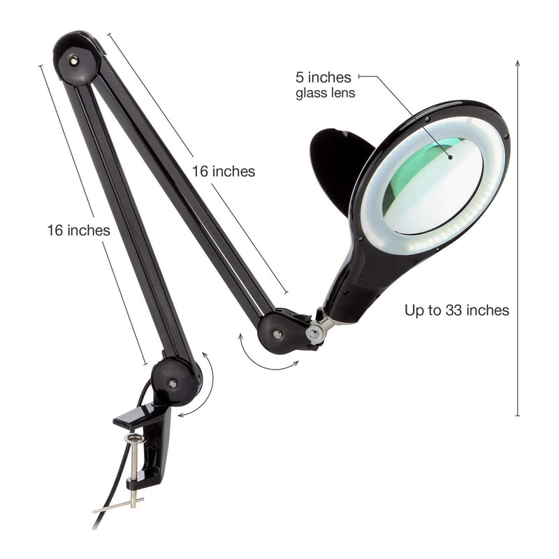 Brightech Lightview Pro LED Adjustable Clamp 2.25x Magnifying Desk Lamp, Black