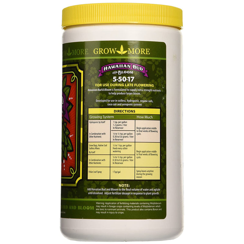 Grow More GR17508 Hawaiian Bud Nutrient Blend for Flowering Plants, 1.5 Pounds