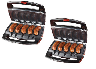 Johnsonville Sizzling Sausage Indoor Compact Stainless Electric Grill (2 Pack)