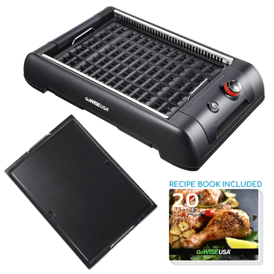 GoWISE USA GW88000 2 in 1 Indoor Smokeless Electric Grill with Griddle Plate