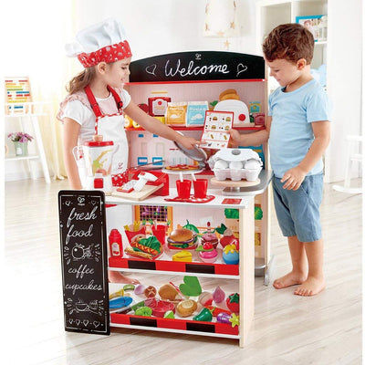 Hape Pop Up Grocery Shop Pretend Play Set w/ Accessory Toys for Kids Ages 3 & Up