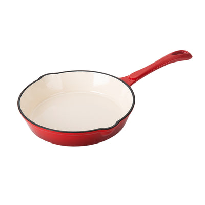 Hamilton Beach 8 Inch Enameled Coated Solid Cast Iron Frying Pan Skillet, Red