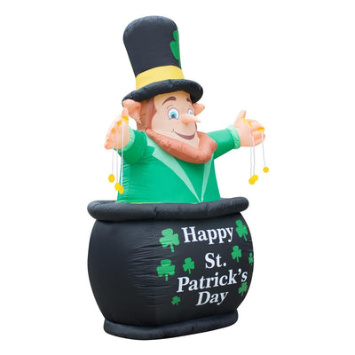Holidayana 9' Tall Inflatable St Patricks Day Pot of Gold Leprechaun Yard Decor