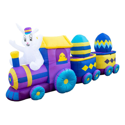 Holidayana 10 Ft Long Inflatable 3 Egg Car LED Easter Bunny Train Yard Decor