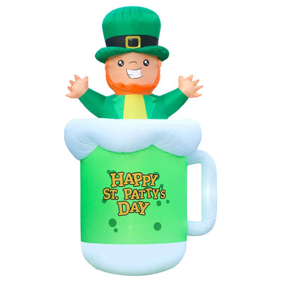9' Tall Inflatable St Patricks Day Beer Mug and Leprechaun Yard Decor (Open Box)
