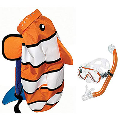 HEAD Sea Pals Junior Dry Snorkeling Combo Kit for Ages 8 to 12, Orange Clownfish